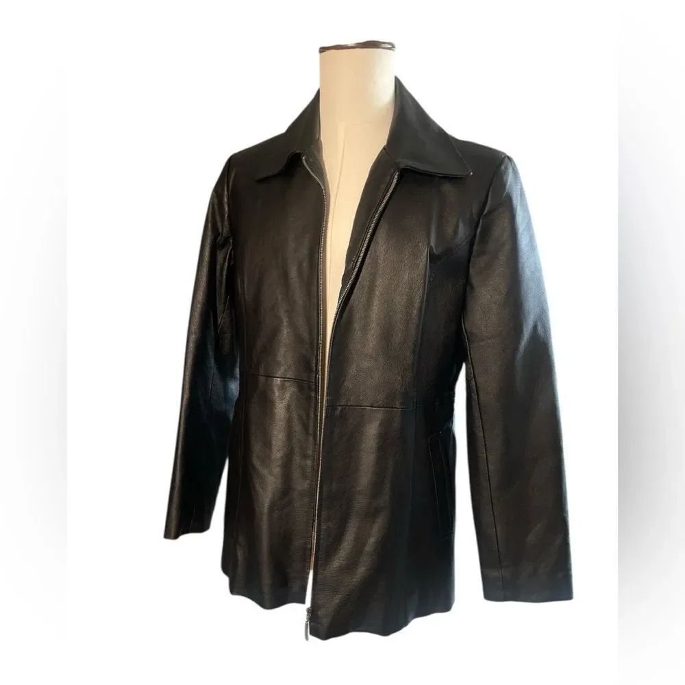 OSCAR PIELE PERFECT LEATHER Black genuine Leather Jacket pockets Lined XL - Picture 3 of 13